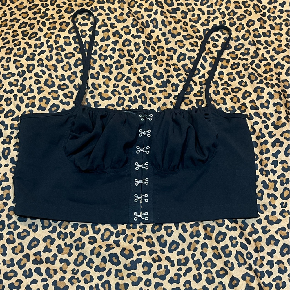 SHEIN Black Corset Crop Top with Hook Details